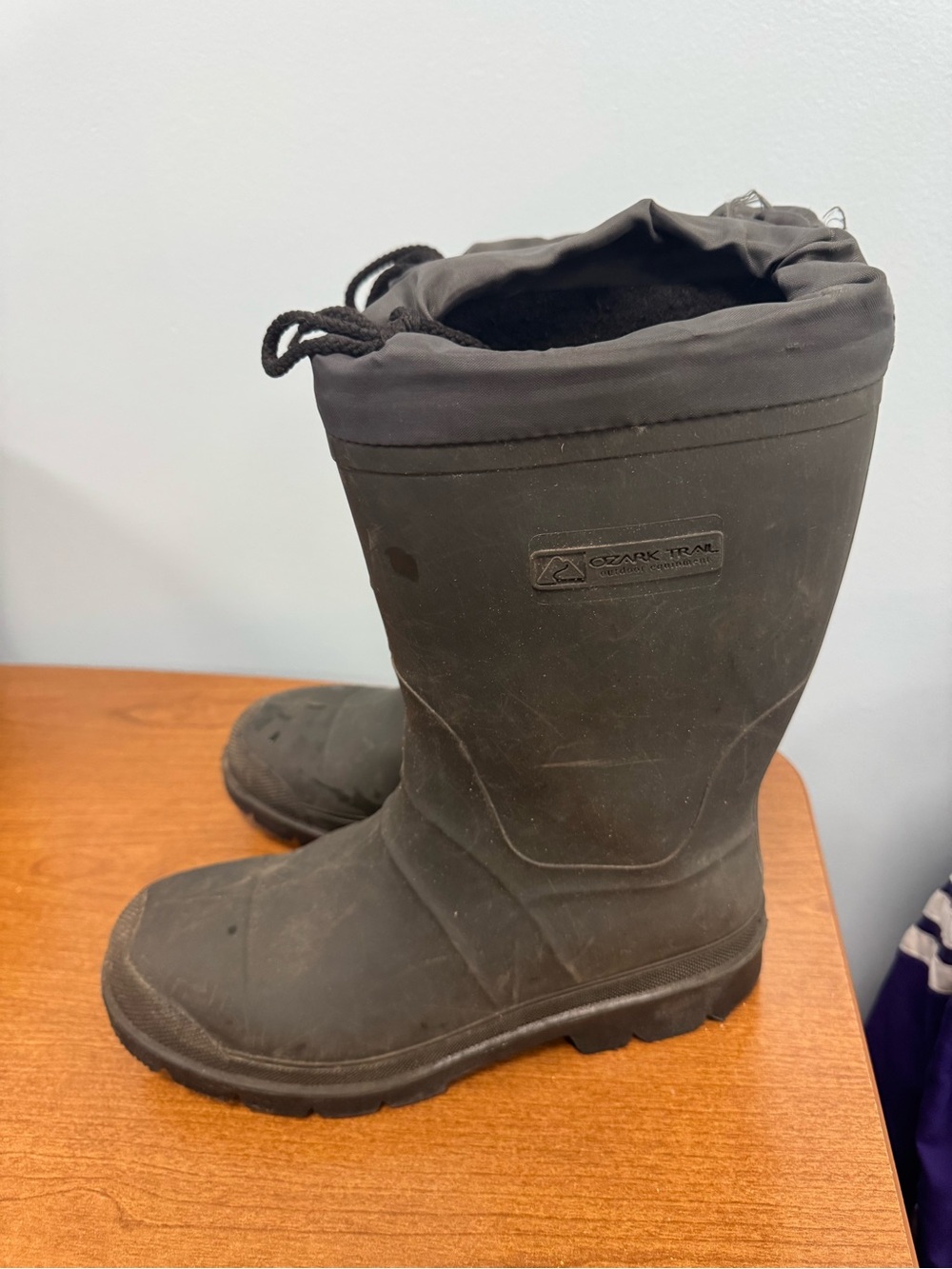 Ozark Trail Kids Black Rubber Winter Boots with Drawstring Top